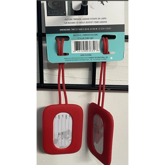 Handbags - G FORCE Set of 2 Red Rectangle Luggage Tags Embossed Silicone 2.5" x 3"